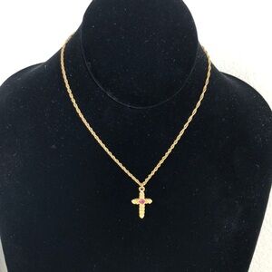Avon Necklace Women’s Jewelry Vintage Cross Gemstone Choker Dainty Twist Chain